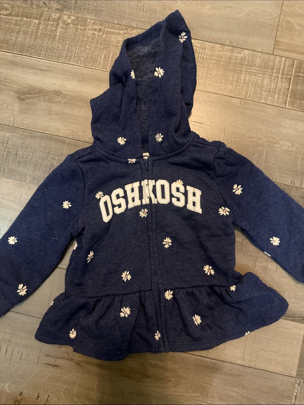 OshKosh B'gosh Navy Hooded Zip Sweatshirt with White Daisy Accents